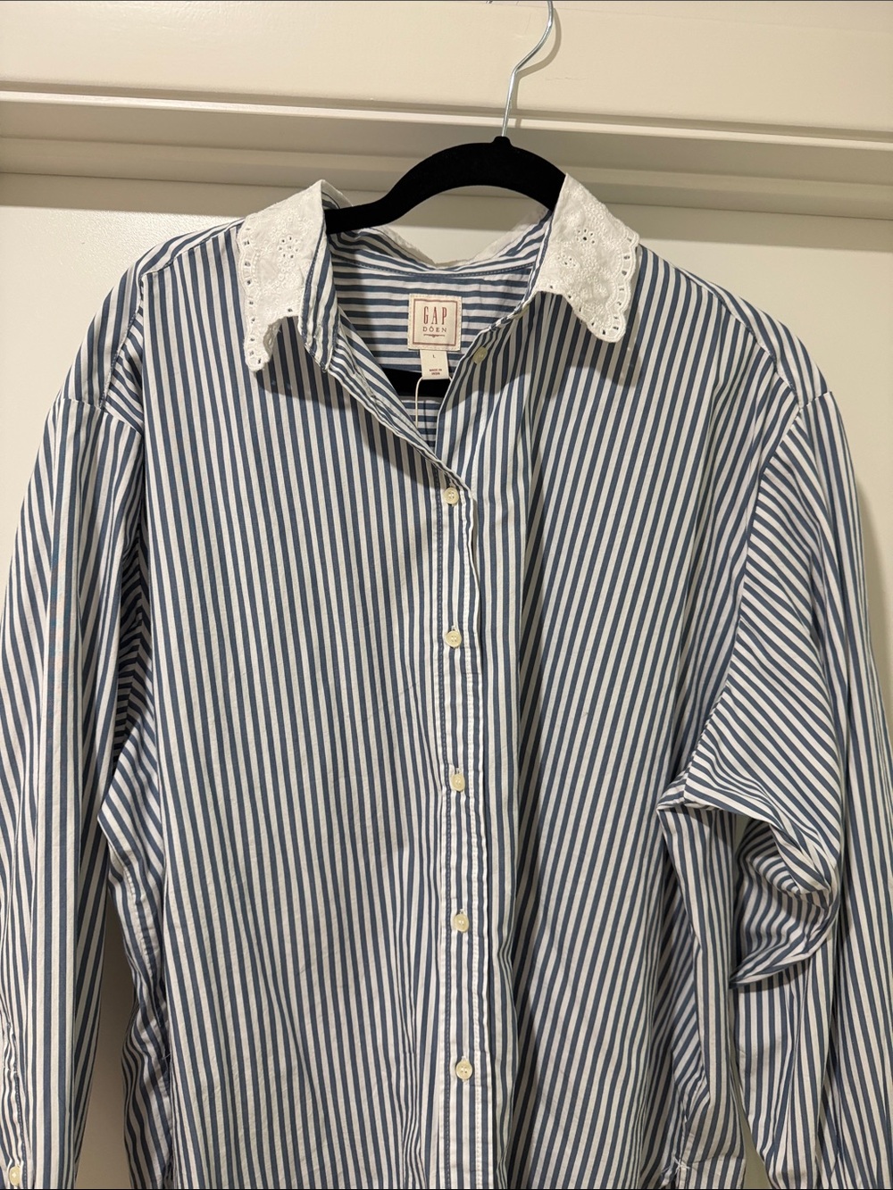 GAP x Doen Striped Button-Down Shirt with Eyelet Collar in Blue and White